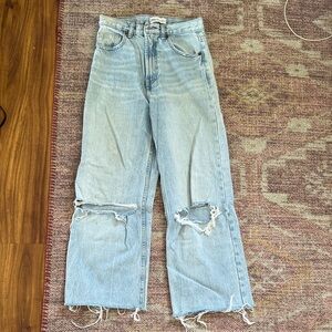 Zara Light Blue Distressed Straight Leg Jeans